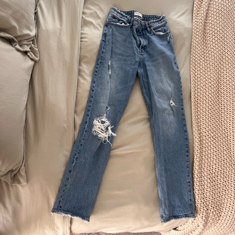 Abercrombie & Fitch Light Blue Distressed Dad Jeans